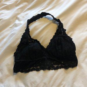 Aerie Animal Lace Padded Halter Bralette, Black Size S